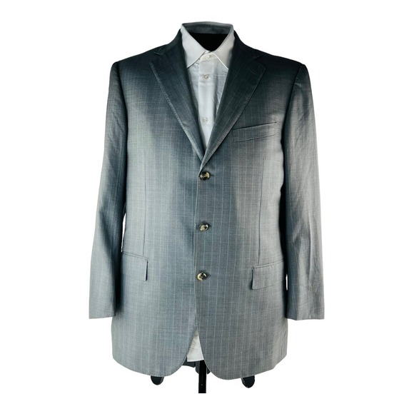 Ermenegildo Zegna Gray w/ Pinstripe 15Milmil15 3 Button 2 Vent Blazer Size 44L